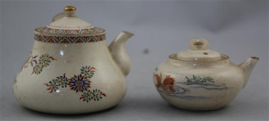 Two Japanese Satsuma pottery wine pots and covers, Meiji period, made for the Home market, 5cm.